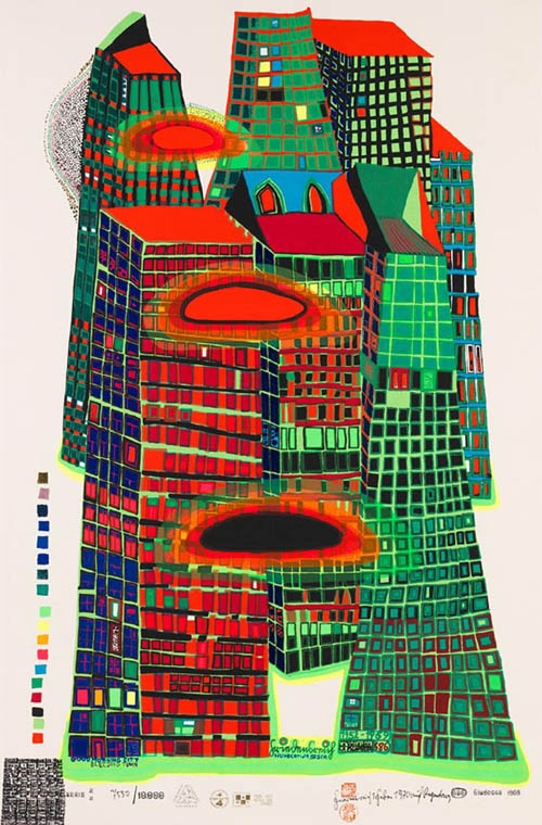 Hundertwasser Good Morning City - series MM - blue windows